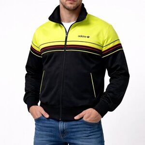 Adidas Originals Track Jacket Neon Yellow Black Red Men Stripe Trefoil Full Zip